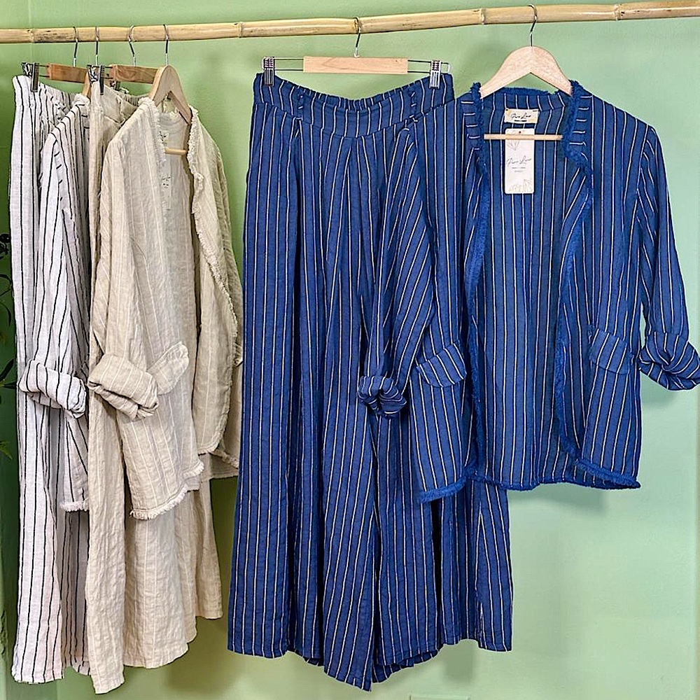 Puro Lino Blue/White Striped Italian Linen Jacket and Pants Set
